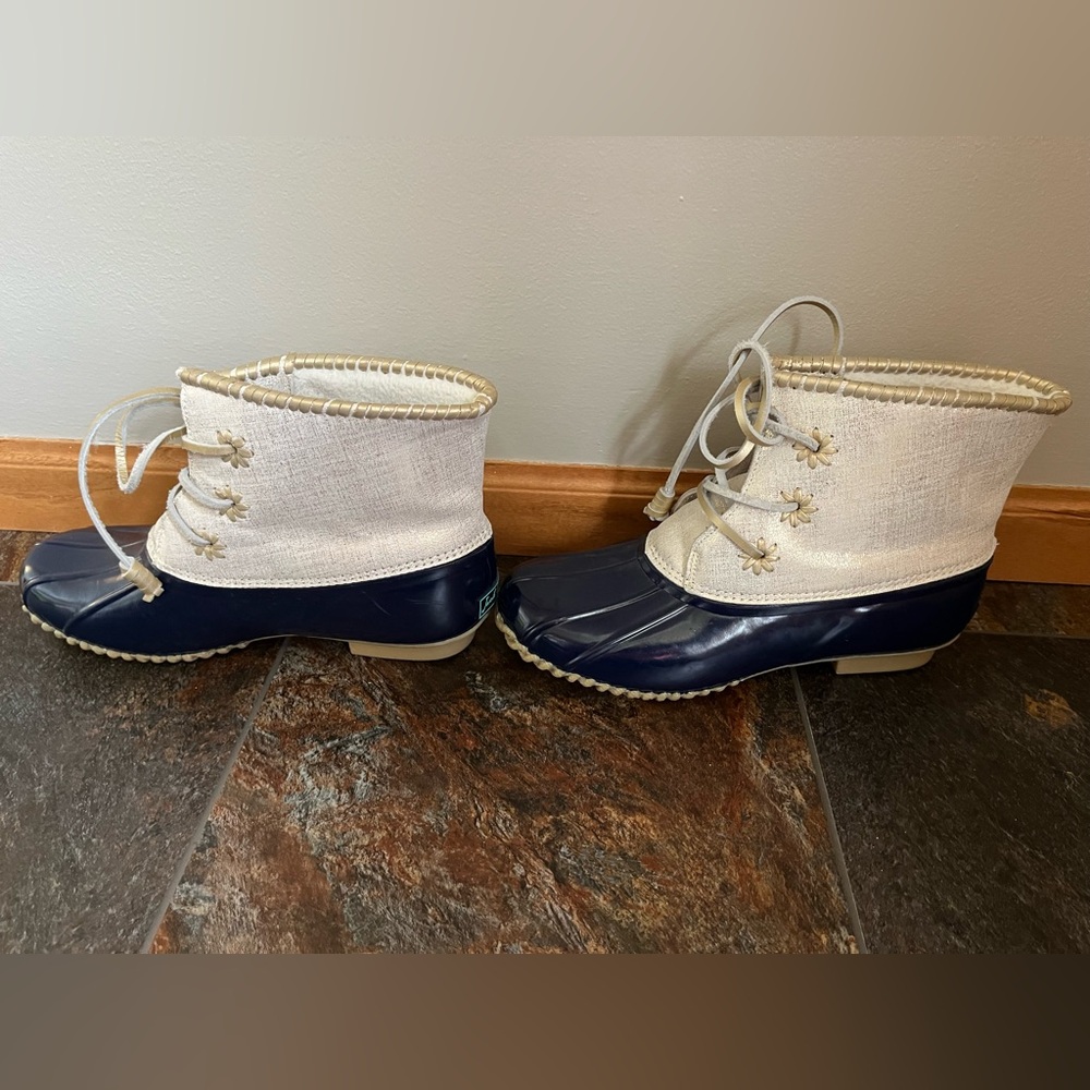 Women’s Jack Rogers Chloe blue & metallic duck waterproof ankle boot. Size 9 - Picture 4 of 14